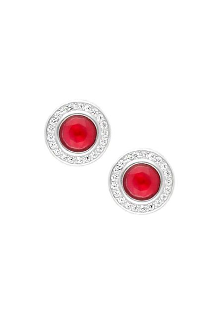 pendientes de plata orla circonitas con simil rojo foto para joyeria online vista de frente