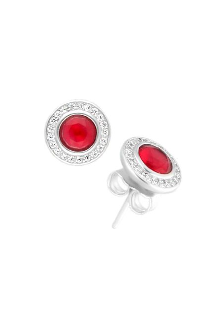 pendientes de plata orla circonitas con simil rojo foto para joyeria online vista de lado
