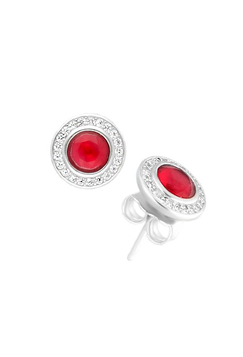 pendientes de plata orla circonitas con simil rojo foto para joyeria online vista de lado