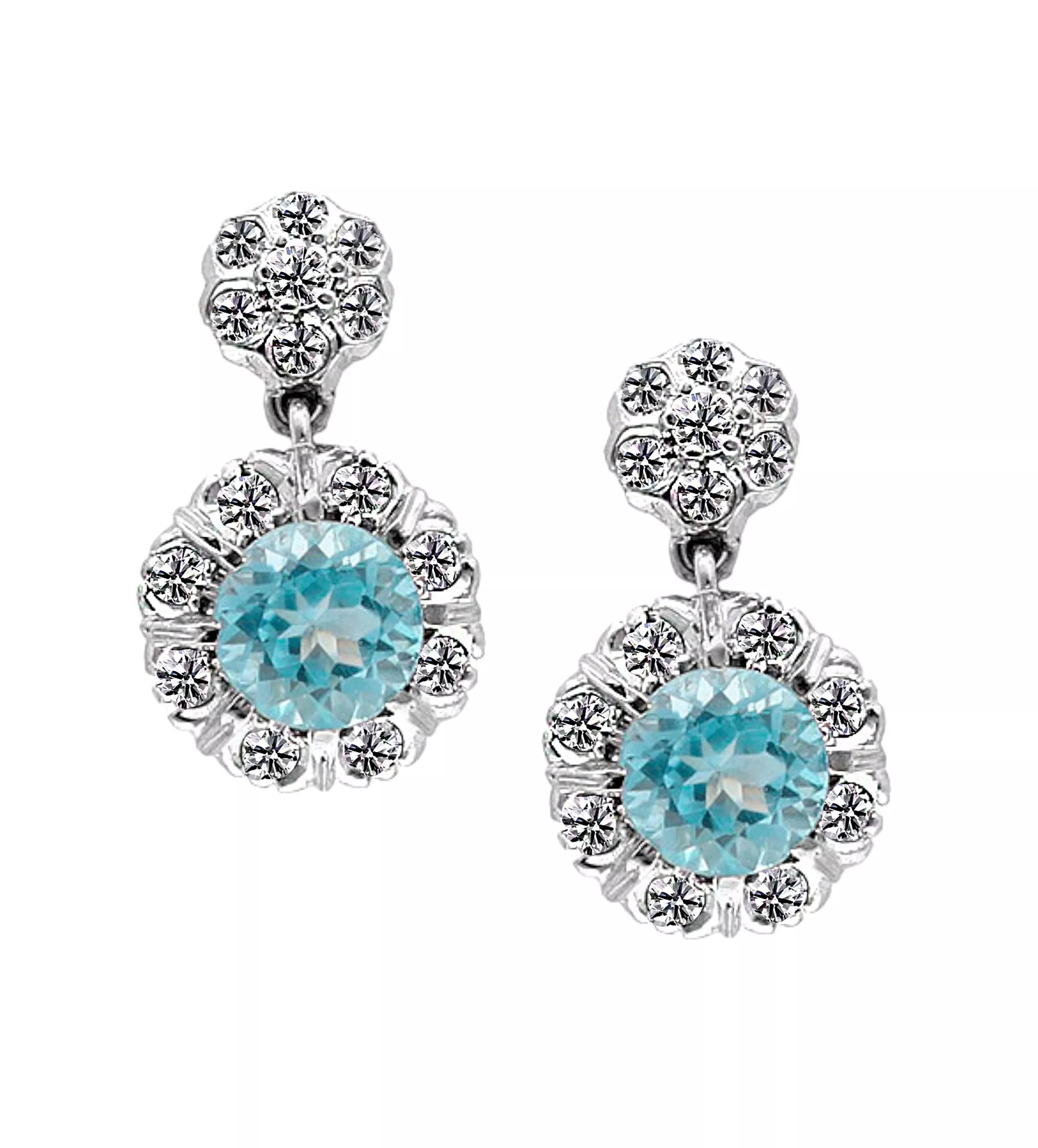 Pendientes largos topacio azul y diamantes pendientes oro blanco 18 ktes con diamantes y topacio azul