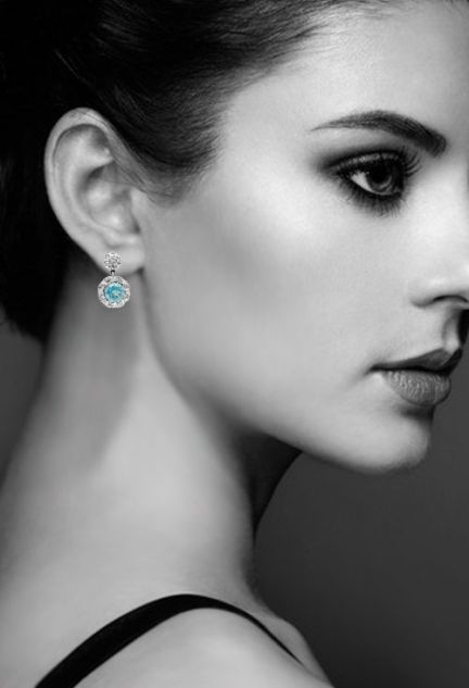 pendientes largos oro blanco 18k con topacios azules y diamantes foto montaje precio especial para venta online