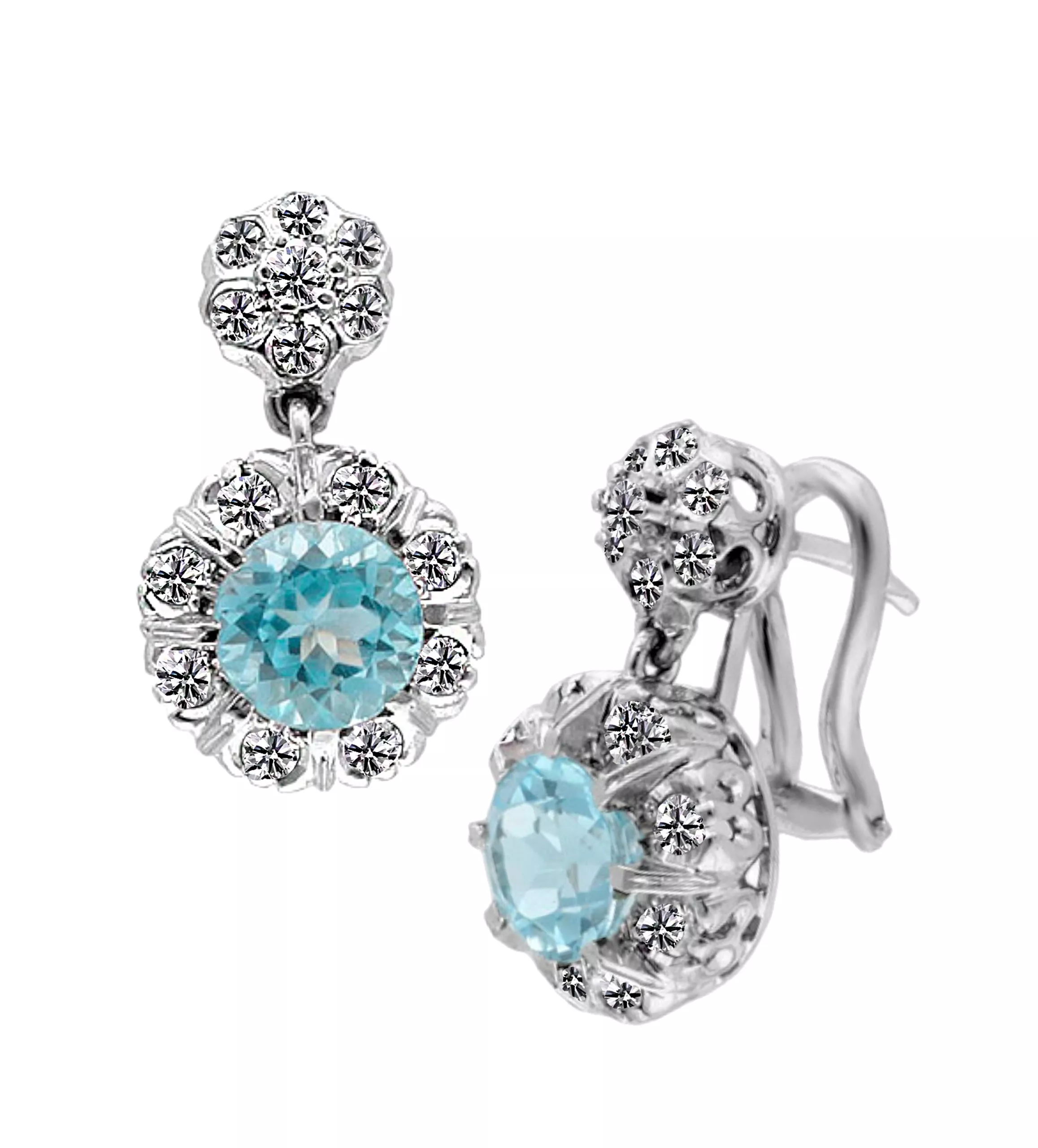 Pendientes largos topacio azul y diamantes Pendientes largos topacio azul y diamantes - Imagen 3