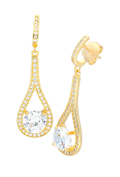 Pendientes largos de plata chapada con circonita pendientes largos plata chapada con circonitas foto frontal y lateral para web el rubi joyeros