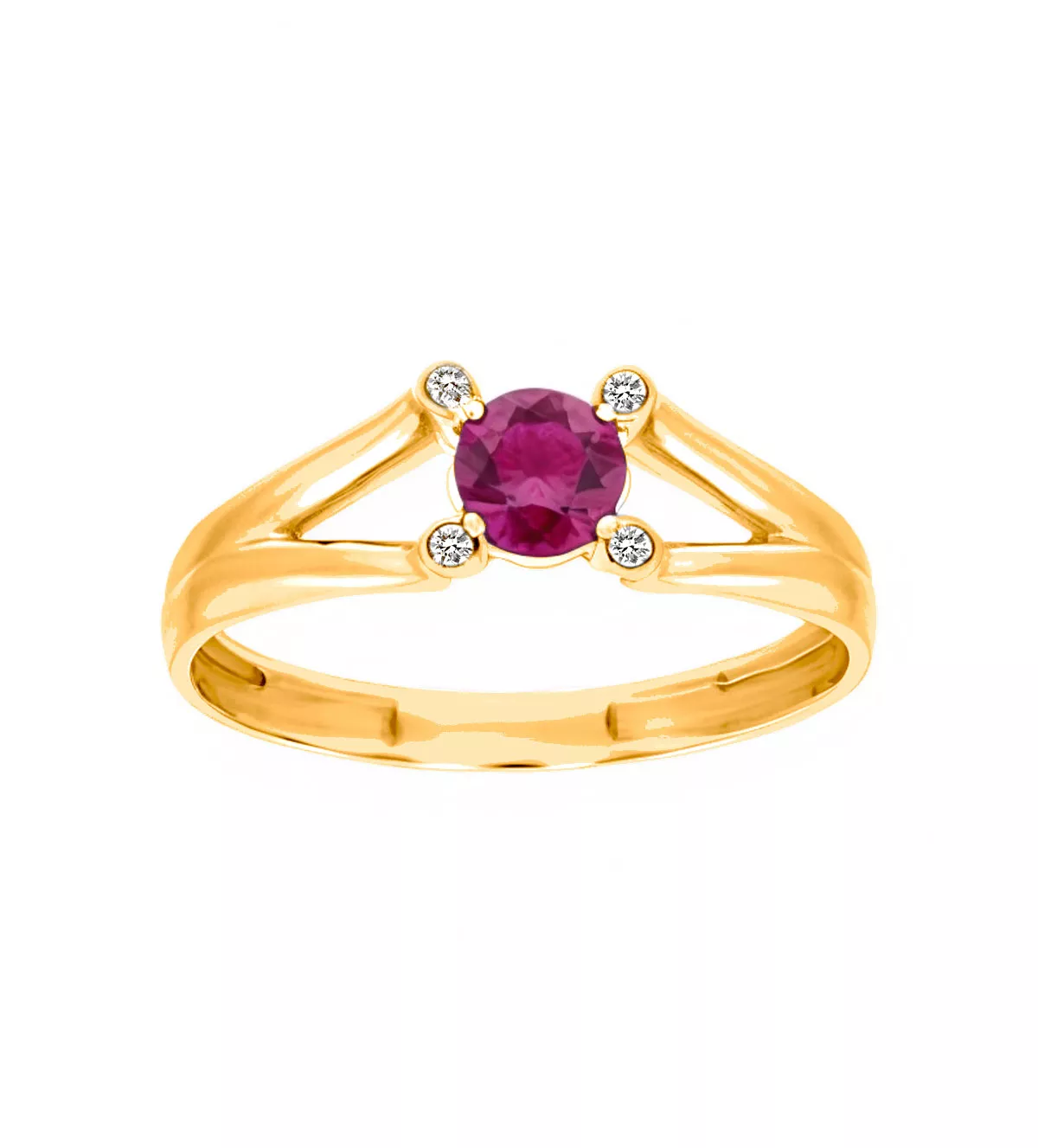 Anillo de oro amarillo 18k con rubí fino y circones "Nova Roja" anillo de oro amarillo con rubi y circones