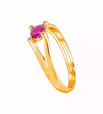 anillo de oro amarillo 18 ktes con rubi y circones vista costal