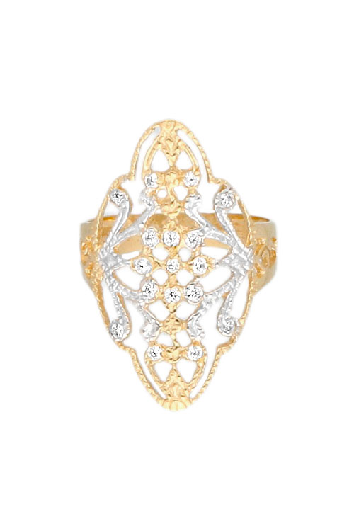 Anillo oro amarillo y rodio blanco 18 ktes lanzadera con circonitas Anillo oro amarillo 18 ktes lanzadera con circonitas fotografia frontal