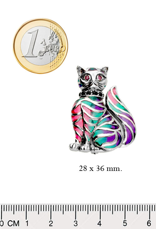 Broche plata para solapa gato esmaltado 297_812661D broche solapa plata de ley gato esmaltado vista tamaño comparado
