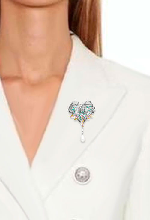 Broche plata y esmaltes motivo hada y perla broche plata hada del bosque tipo vidriera con perla cultivada toma montaje solapa