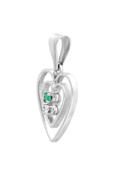 Colgante oro blanco 18K corazón diamante y esmeralda colgante corazon oro blanco 18k diamante y esmeralda fotografia lateral para web