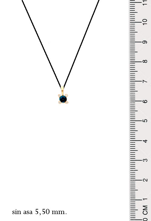 Colgante de oro 18 kilates zafiro azul y circonitas colgante oro 18k y zafiro fino fotografia toma con medidas para joyeria online