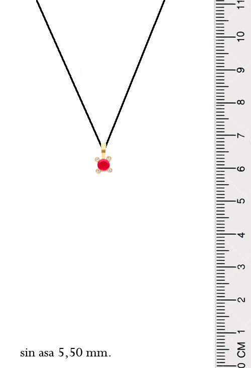 Colgante de oro 18 kilates rubí y circonitas colgante oro amarillo 18 kilates con rubí fino y circonitas foto con medidas