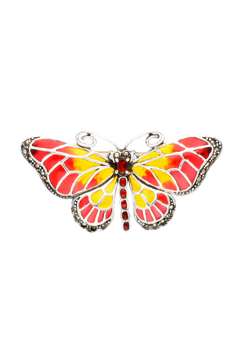 Broche: El Complemento perfecto para cada estilo 2025 Mariposa plata tonos rojos y amarillos broche de solapa