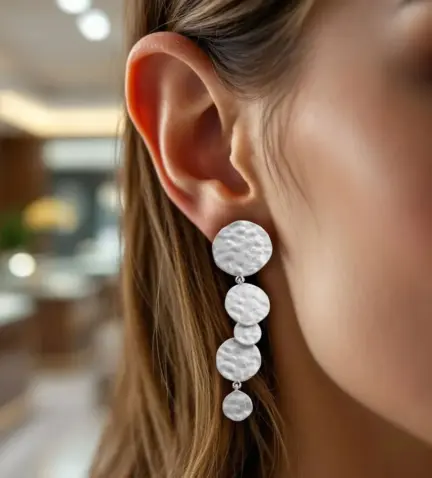 266_0110991-1-8 pendientes de plata 5 discos fondo negro modelo mujer