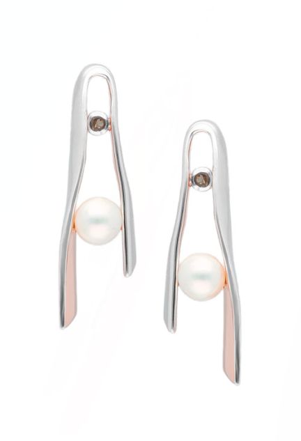 Pendientes en plata bicolor con perla y cuarzo fumé 313_59300