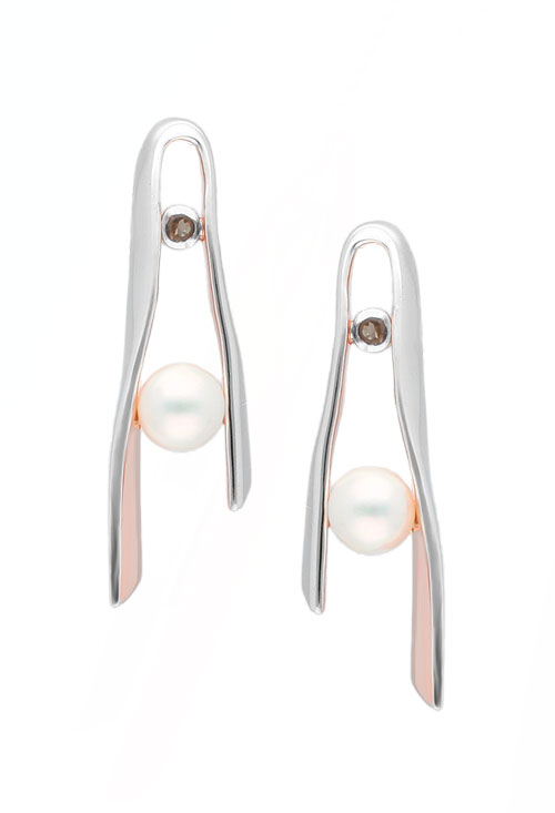 Pendientes en plata bicolor con perla y cuarzo fumé 313_59300 Pendientes en plata bicolor con perla y cuarzo fumé 313_59300