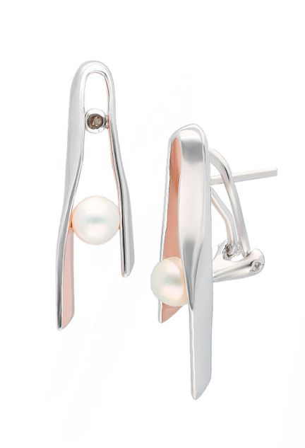 Pendientes en plata bicolor con perla y cuarzo fumé 313_59300