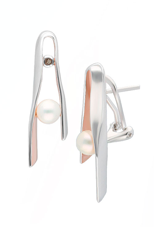 Pendientes en plata bicolor con perla y cuarzo fumé 313_59300 Pendientes en plata bicolor con perla y cuarzo fumé 313_59300
