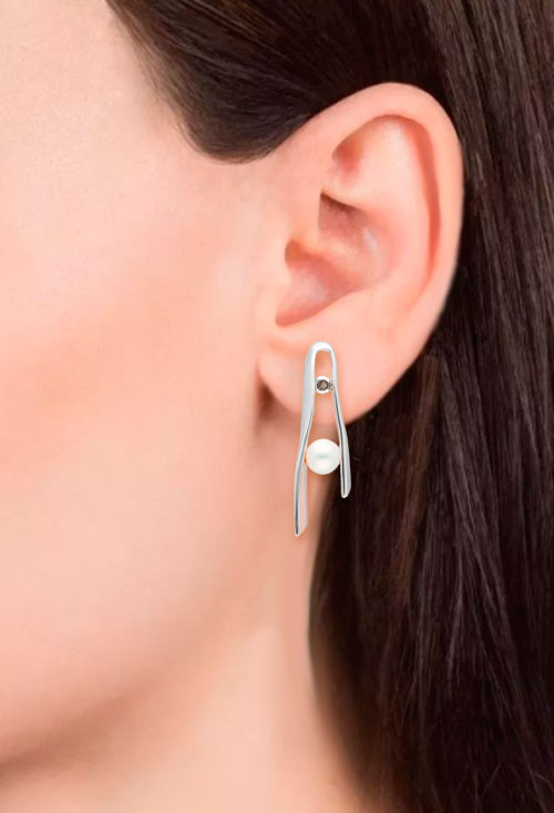 Pendientes en plata bicolor con perla y cuarzo fumé 313_59300 Pendientes en plata bicolor con perla y cuarzo fumé 313_59300 puestos