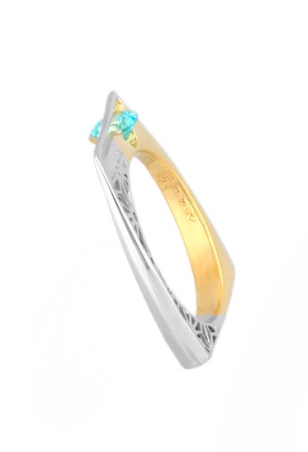 Anillo de plata bicolor con circonita Azul 313_61051 lateral