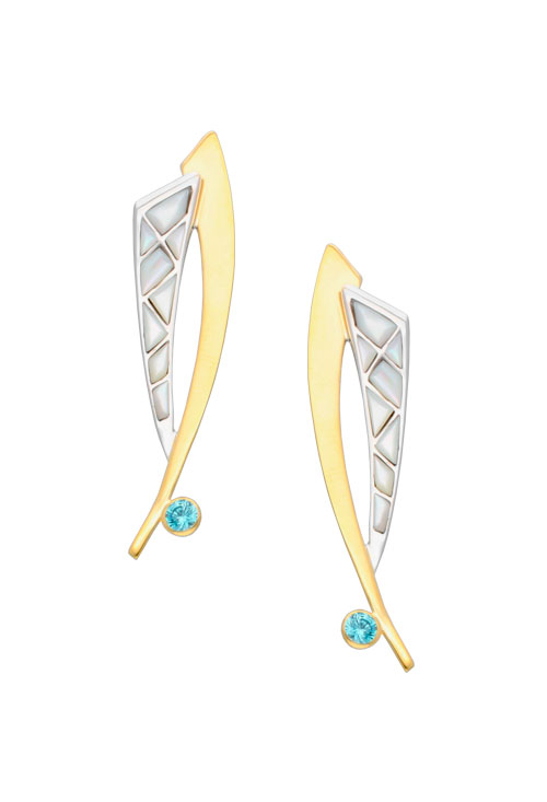 Pendientes en plata bicolor madreperla circón azul 313_61136 Pendientes en plata bicolor madreperla circón azul 313_61136