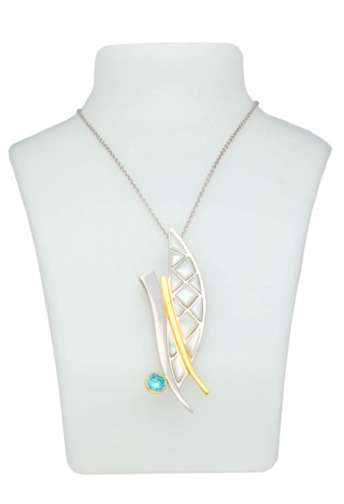 Gargantilla de plata bicolor madreperla con circonita azul 313_61137 en busto