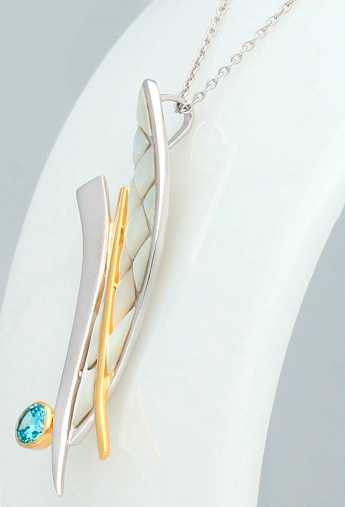 Gargantilla de plata bicolor madreperla con circonita azul 313_61137 Gargantilla de plata bicolor madreperla con circonita azul 313_61137 lateral