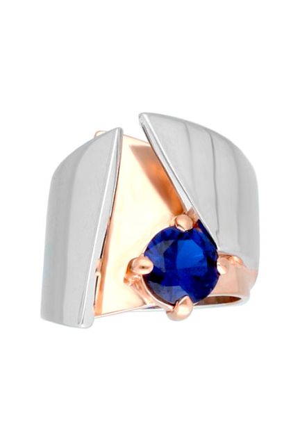 Anillo de plata bicolor con cristal checo azul 313_61141