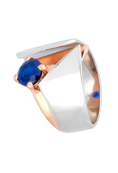 Anillo de plata bicolor con cristal checo azul 313_61141 lado