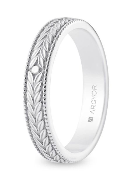 Alianza de boda oro blanco 3 mm. motivos naturales 5B30551