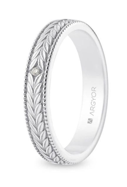 Alianza oro blanco con diamante 3 mm. motivos naturales 5B30551D