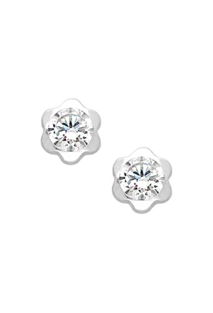 Pendientes para niña oro blanco 9k flor con circonita 019_9K4-03768-6B