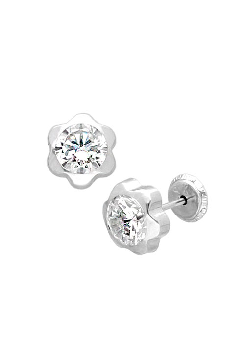 Pendientes para niña oro blanco 9k flor con circonita 019_9K4-03768-6B Pendientes para niña oro blanco 9k flor con circonita 019_9K4-03768-6B lateral