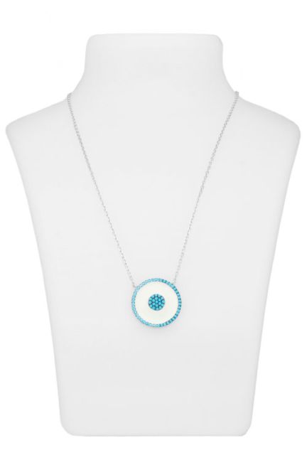 Gargantilla plata motivo circular con esmalte y piedras azules 295_PVOL73848 busto