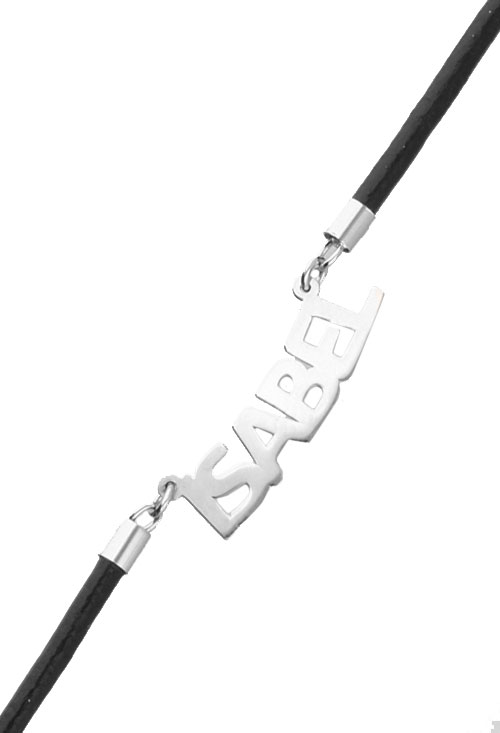 Gargantilla plata y cuero nombre Isabel gargantilla plata y cuero nombre isabel precio outlet de joyeria foto detalle para web el rubi joyeros