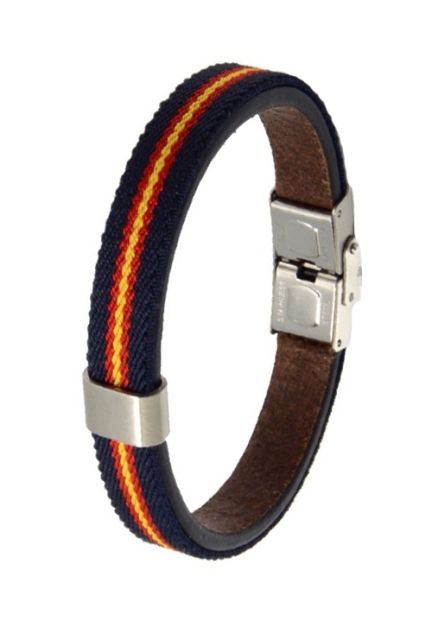 Pulsera bandera de España textil y piel PHF-121-1AC-5