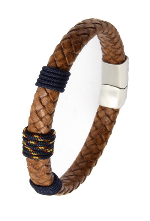 Pulsera de piel trenzada marrón detalle azul 137-2B-4AA1 Pulsera de piel trenzada marrón detalle azul 137-2B-4AA1