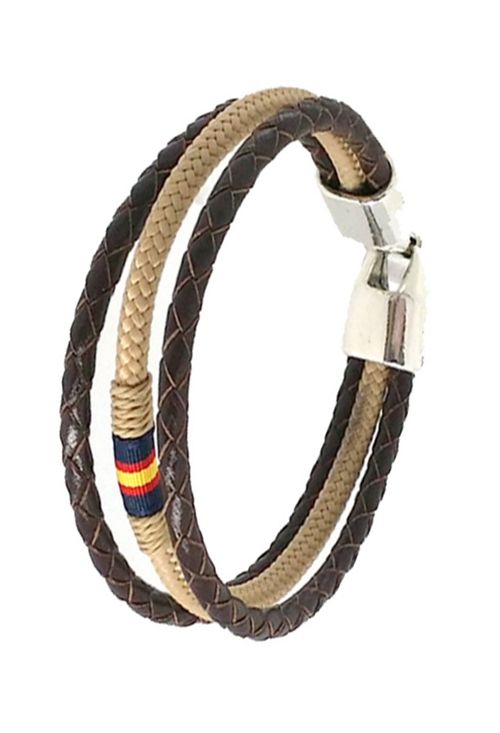 Pulsera España triple aro en piel marrón y cordón beige PHF-116-2IBI-1BB
