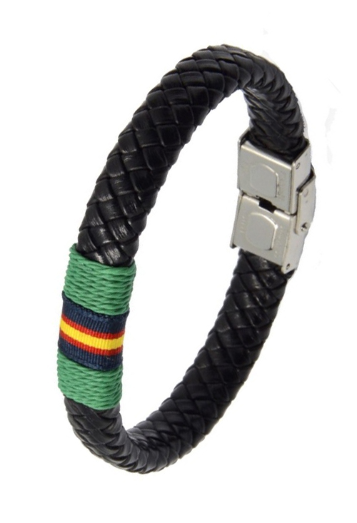 Pulsera España y piel trenzada negra detalle verde 137-2Z-3RR