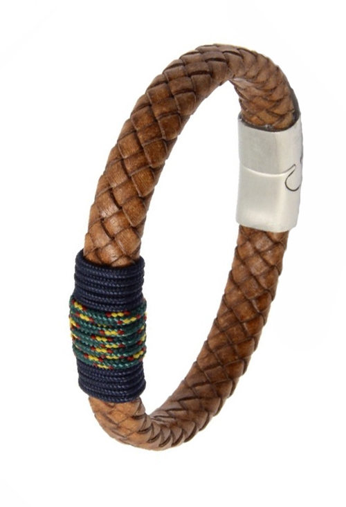 Pulsera piel y detalle textil 137-2B-1AR1