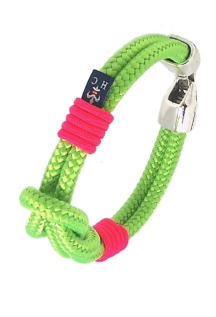 Pulsera en hilo náutico verde detalle en Fucsia PHF-120-1W-1VV