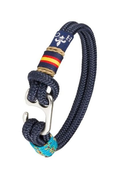 Pulsera España en hilo náutico azul detalle en azul jaspeado PHF-127-1A-3H0B
