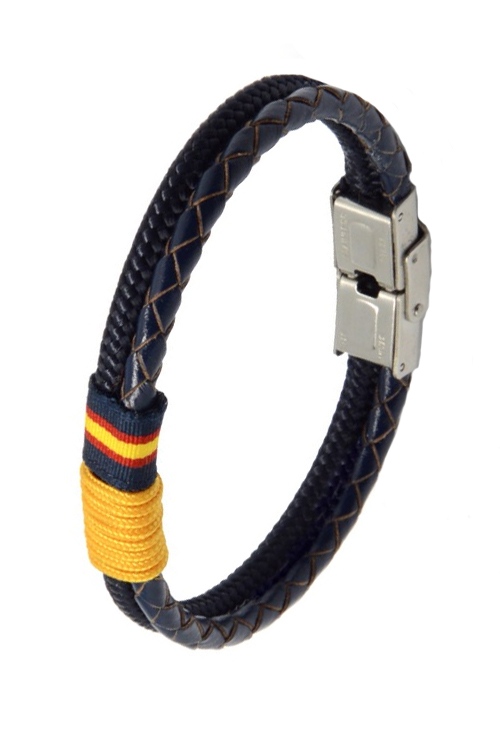 Pulsera España piel e hilo náutico azul detalle en amarillo 126-2AA-6D Pulsera España piel e hilo náutico azul detalle en amarillo 126-2AA-6D