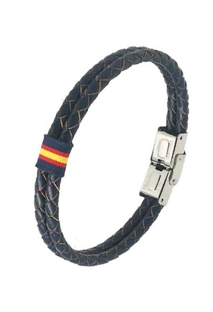 Pulsera España en piel trenzada azul 126-3AA-B