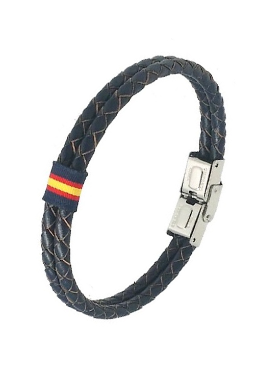 Pulsera España en piel trenzada azul 126-3AA-B