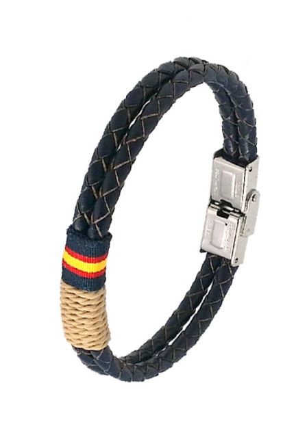 Pulsera España en piel trenzada azul PHF-126-3AA-5B