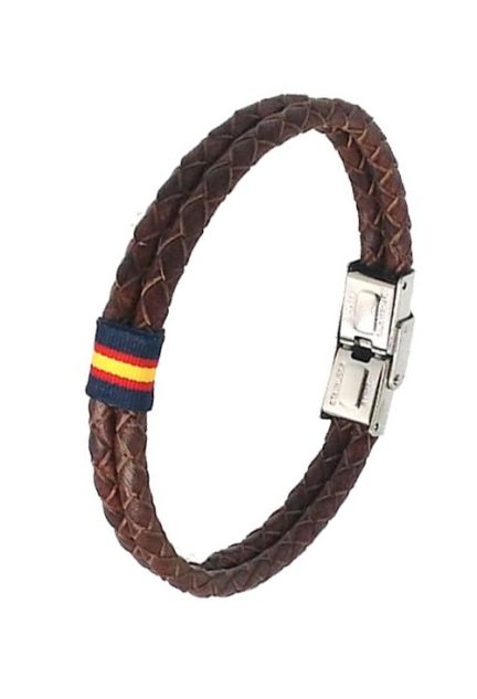 Pulsera España en piel trenzada marrón 126-3II-B