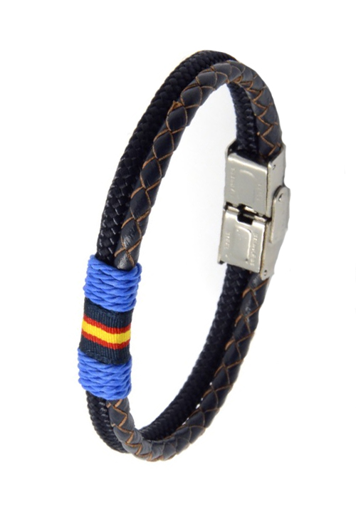 Pulsera España piel e hilo náutico azul detalle azul 126-2AA-5KK