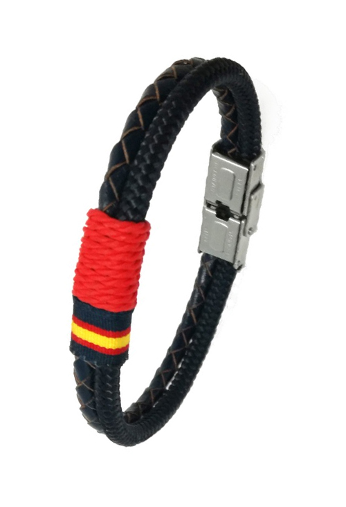 Pulsera España piel e hilo náutico rojo126-2AA-5L