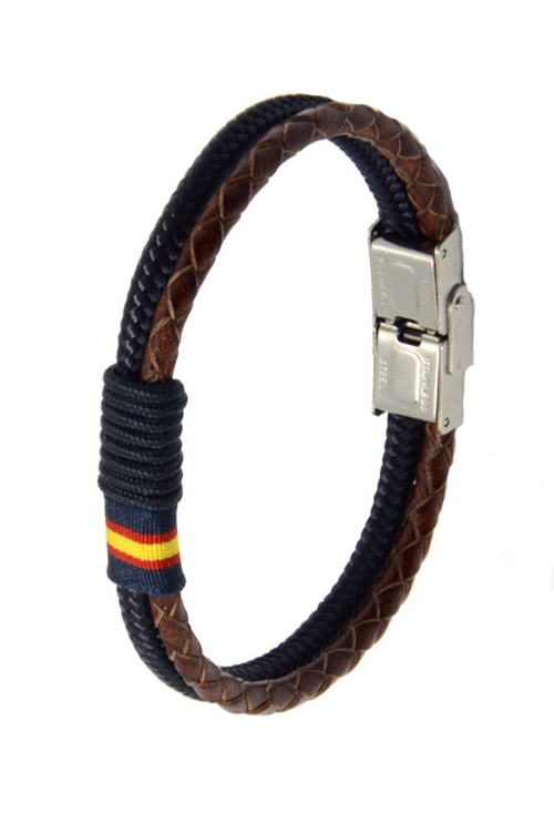 Pulsera España piel marrón e hilo náutico azul marino 126-2AI-6A