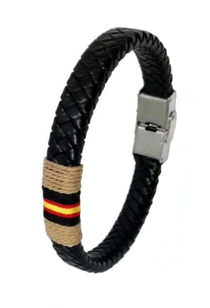 Pulsera España y piel trenzada negra detalle beige 137-2Z-3BB
